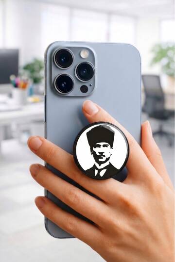 Atatürk Silüet Telefon Tutucu Pop Socket Rahat Kullanım Parmak Tutucu Siyah 1 Yıl