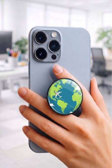 Dünya Telefon Tutucu Pop Socket Rahat Kullanım Parmak Tutucu Siyah 1 Yıl