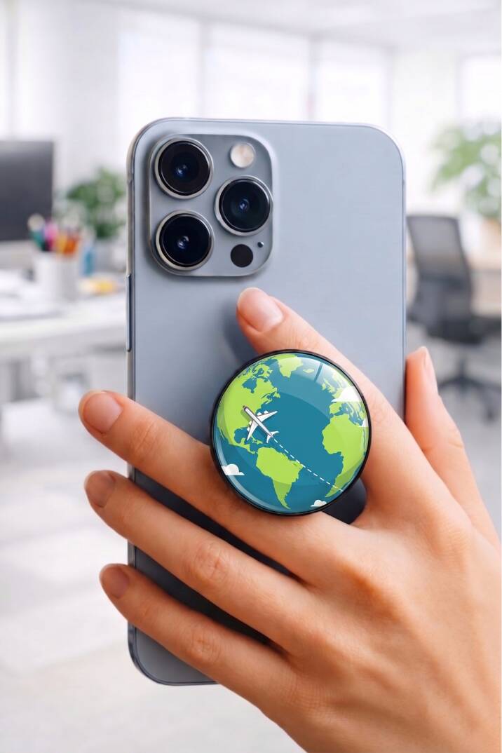 Dünya Telefon Tutucu Pop Socket Rahat Kullanım Parmak Tutucu Siyah 1 Yıl - 1
