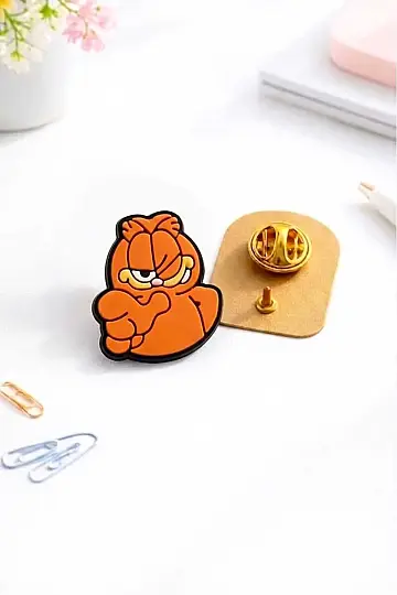 Garfield Figürlü Yaka Broşu - Özel Tasarım Hafif Polimer Aksesuar