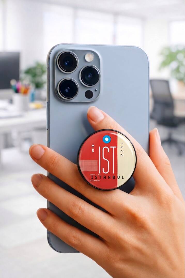 İstanbul Uçuş Seferi Bilet Telefon Tutucu Pop Socket Rahat Kullanım Parmak Tutucu Siyah 1 Yıl - 1