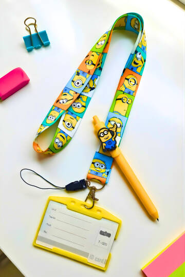Minions Figürlü Üçlü Set - Boyun İpi, T364, Kart Kabı
