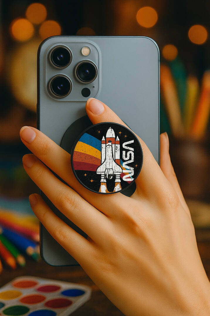 Nasa Telefon Tutucu Pop Socket Rahat Kullanım Parmak Tutucu Siyah 1 Yıl - 1