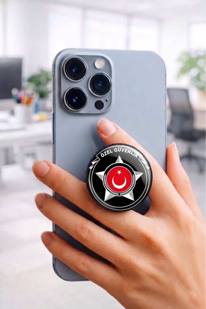 Özel Güvenlik Telefon Tutucu Pop Socket Rahat Kullanım Parmak Tutucu Siyah 1 Yıl - 1