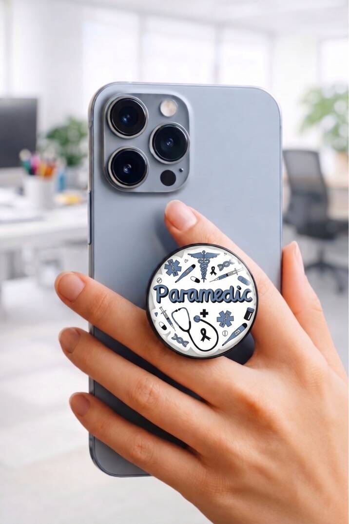 Paramedic (Sağlık Görevlisi) Telefon Tutucu Pop Socket Rahat Kullanım Parmak Tutucu Siyah 1 Yıl - 1