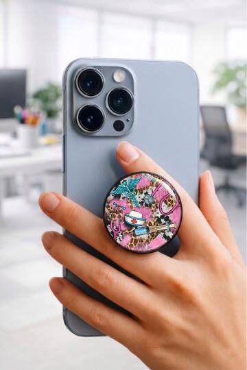 Sağlık Çalışanı Tutucu Pop Socket Rahat Kullanım Parmak Tutucu Siyah 1 Yıl