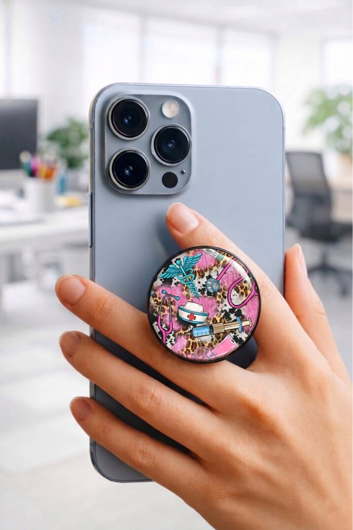 Sağlık Çalışanı Tutucu Pop Socket Rahat Kullanım Parmak Tutucu Siyah 1 Yıl - 1