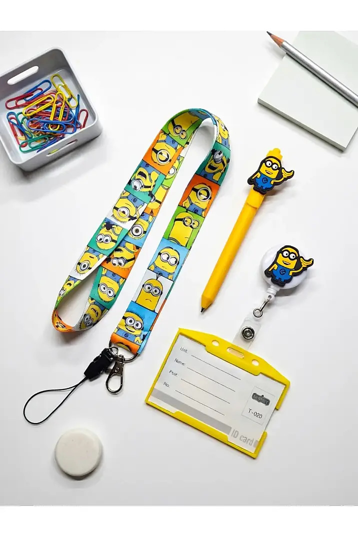 Sevimli Minions Dörtlü Kombin Set | Boyun İpi, Kalem, Yoyo, Kart Kabı - 1