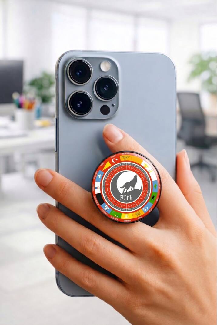 Türk Devletleri Pusulası Telefon Tutucu Pop Socket Rahat Kullanım Parmak Tutucu Siyah 1 Yıl - 1