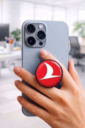Türk Hava Yolları Telefon Tutucu Pop Socket Rahat Kullanım Parmak Tutucu Siyah 1 Yıl