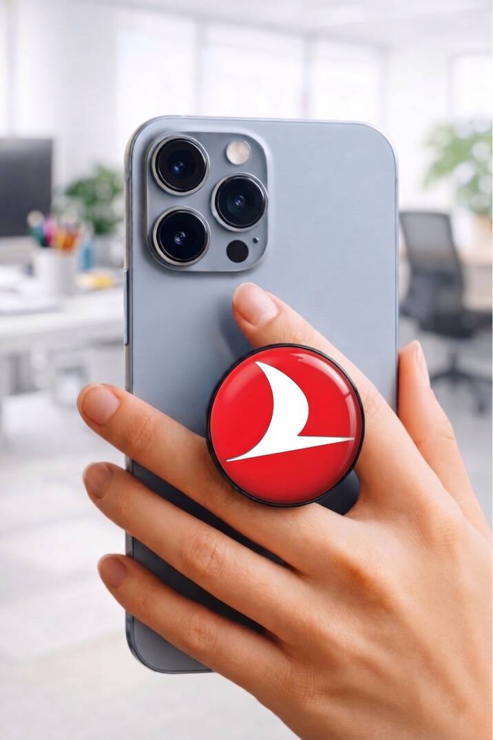 Türk Hava Yolları Telefon Tutucu Pop Socket Rahat Kullanım Parmak Tutucu Siyah 1 Yıl - 1
